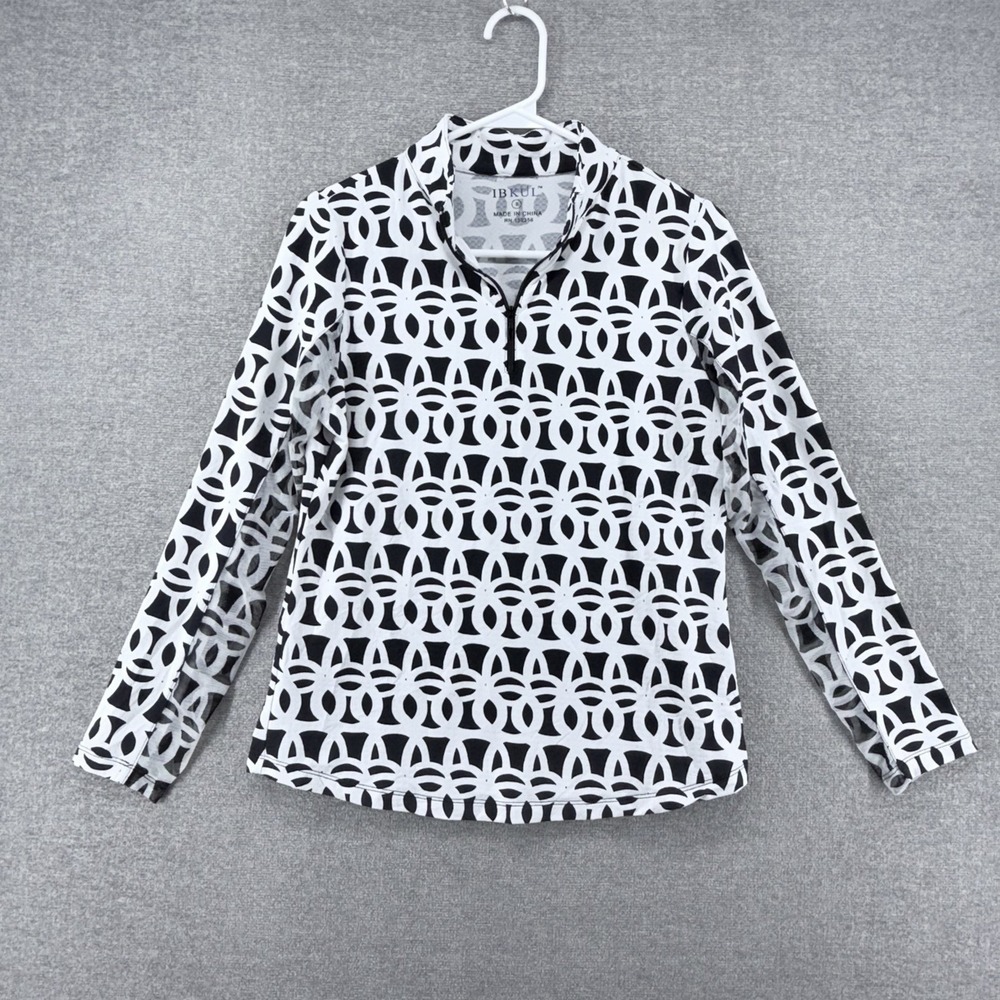 Ibkul Golf 1/4 Zip Pullover Women Size Small Black White Geometric Tennis